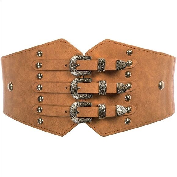 Leather Triple Buckle Western Belt Retro Buckle Strap Belt - Picture 5 of 7
